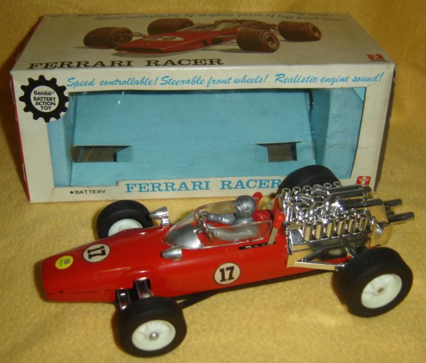 vintage FERRARI F1 Racer Bandai JAPAN battery operated Tin toy in Box 
