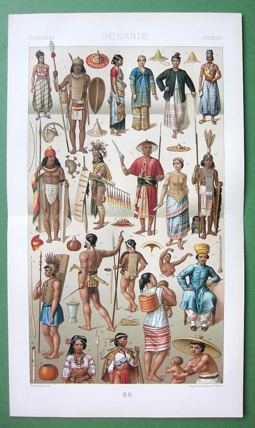 SINGAPORE Java Hawaii Philippines Costume of Natives   COLOR Print A 