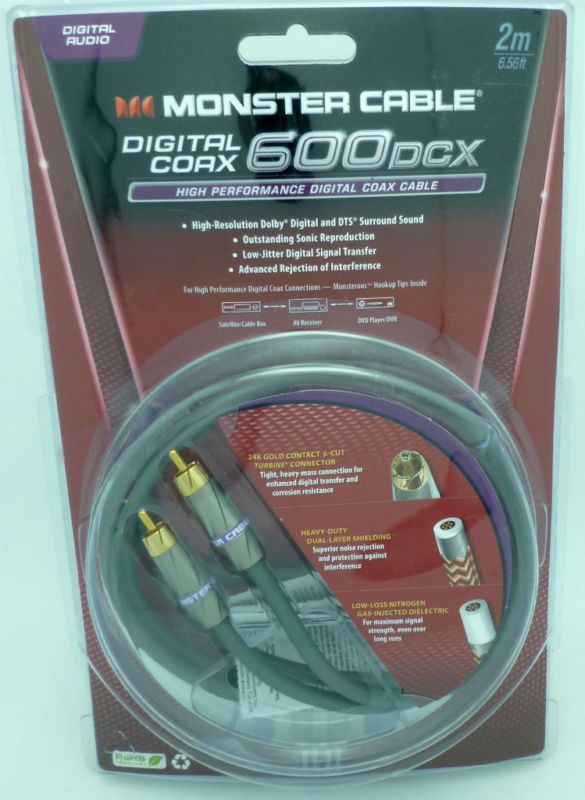 Monster Cable 600dcx 2 meter Digital Coaxial cable 050644448867  