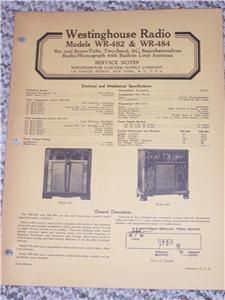 Vtg Westinghouse Radio WR 482/484 Service/Repair Manual  