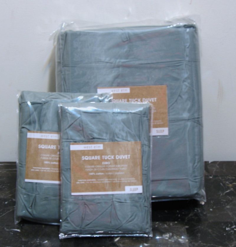 West Elm SQUARE TUCK Duvet/Shams KING ~NEW Blue Sage  