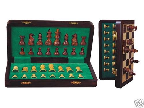 Magnetic Travel Chess Set Folding 10 Rosewd Board/Pcs.  