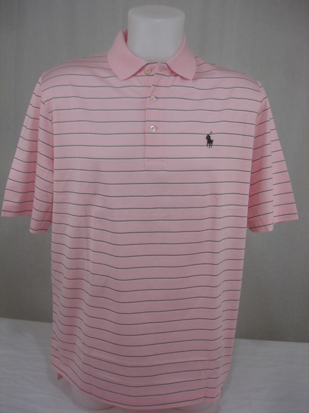   Mens Polo Shirt Pima Cotton Striped Brown Cream Pink Pony Logo  