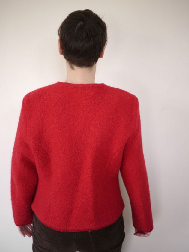 Vintage LANDS END Bright Red BOILED WOOL Womens Sweater JACKET 