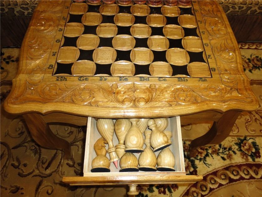 Solid New Hand Carved handmade CHESS SET Table Wood OAK  