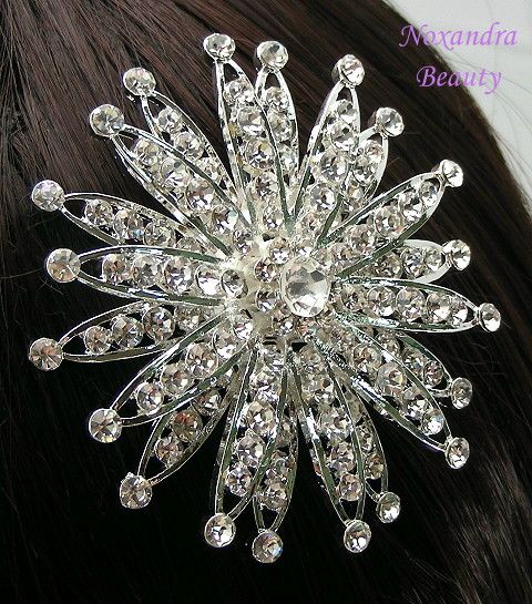 hair comb has austrian clear color rhinestones on silver plated metal 