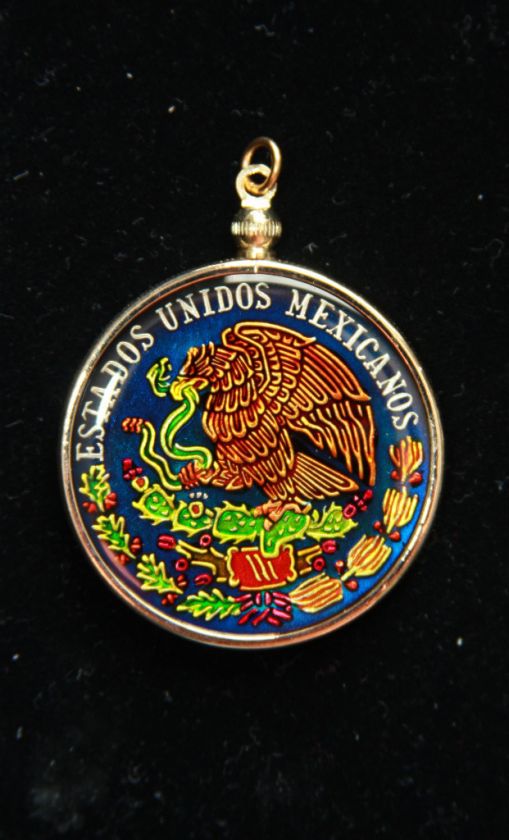Hand Painted Mexican 100 Pesos Coin Pendant Jewelry  