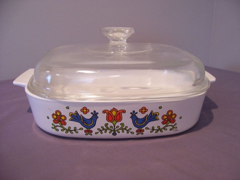 Covered 10 Square Casserole Dish Corning COUNTRY FESTIVAL Blue Birds 