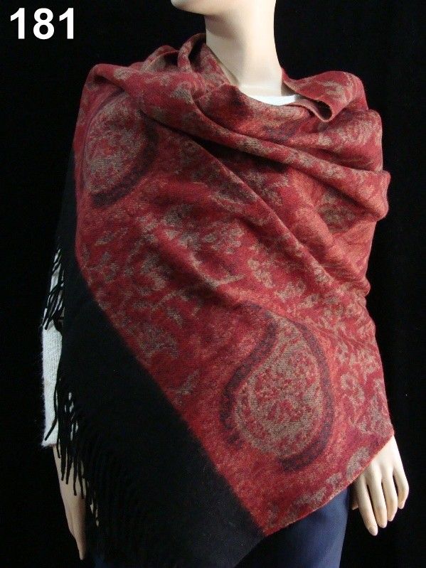 Sale new soft 4 ply Womens Jacquard warm 100% Cashmere Shawl Wrap red 
