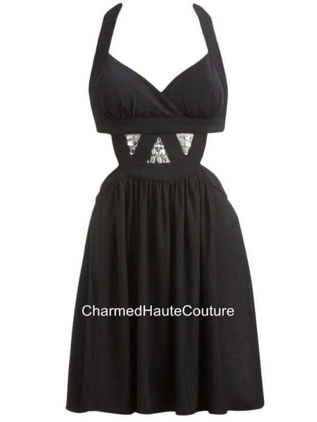 Arden B Black Cutout Rhinestone Halter Dress Size Large  