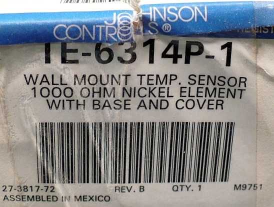 Johnson Controls TE 6314P 1 Temperature Sensor temp  