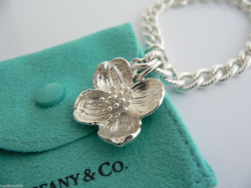 Tiffany & Co Silver Dogwood Flower Bracelet Bangle Cable Link Rare 