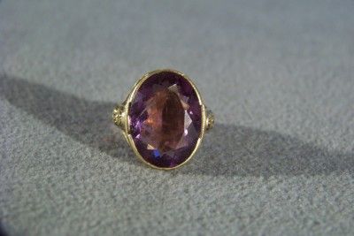 ANTIQUE 14 K YELLOW GOLD AFRICAN AMETHYST BOLD RING 6  